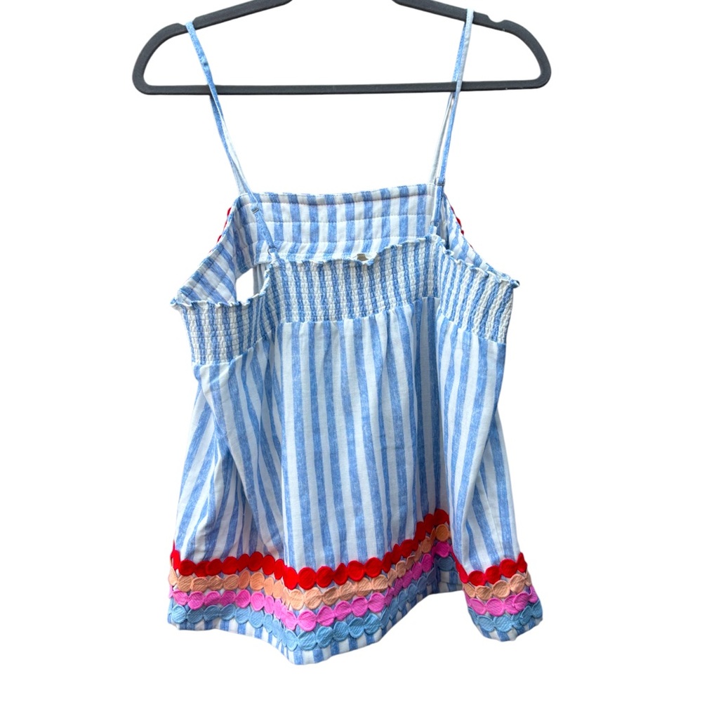 Entro Women’s L Cotton Striped Smocked Tank Top With Colorful Dot Detailing - Picture 8 of 12